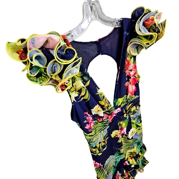 CQ by CQ Navy with Tropical Deep V Ruffled Cap Sleeve. - Picture 9 of 15